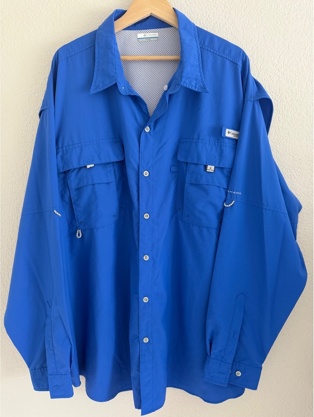Columbia PFG Vented Fishing Shirt Royal Blue Omni-Shade Long Sleeve Men's 3XT